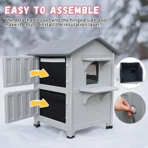 Miniatura 2 de Casa de plástico para gatos al aire libre – Casa para gatos para exteriores con forro aislante para invierno, 100% resistente a la intemperie