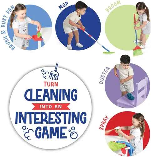 Miniatura 5 de Play22 - Juego de limpieza de 12 piezas de juguete que incluye escoba, trapeador, cepillo, recogedor para el polvo, plumero, esponja, trapos