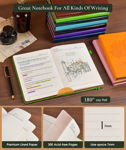 Miniatura 5 de Diario vintage de cuero, cuaderno rayado de 300 páginas con páginas numeradas, cuaderno A5 para mujeres y hombres, diario de viaje, diario