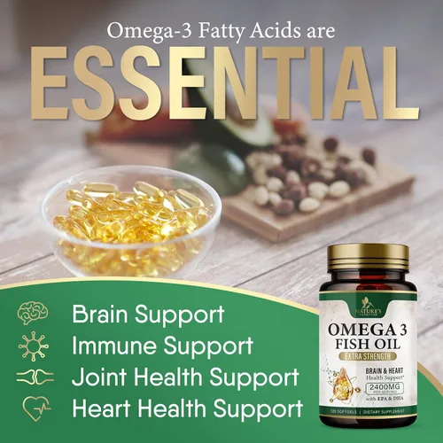 Miniatura 6 de Suplementos de aceite de pescado Omega 3 – 2400 mg de aceite de pescado por porción – Omega-3 de triple fuerza con ácidos grasos EPA y DHA – Apoyo