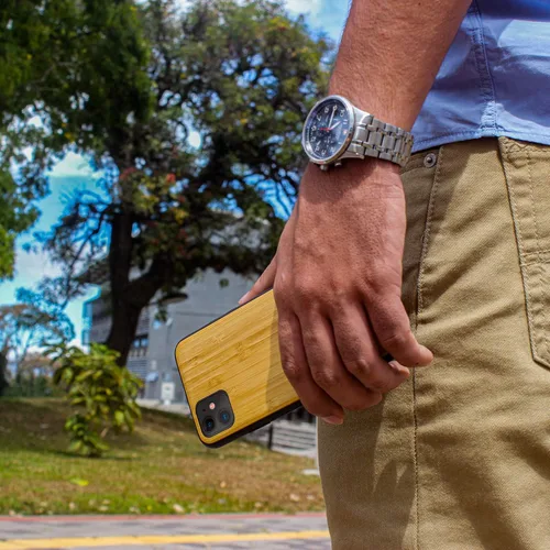 Miniatura 4 de Funda de madera natural compatible con iPhone, cruz celta, grabado personalizado incluido (bambú)