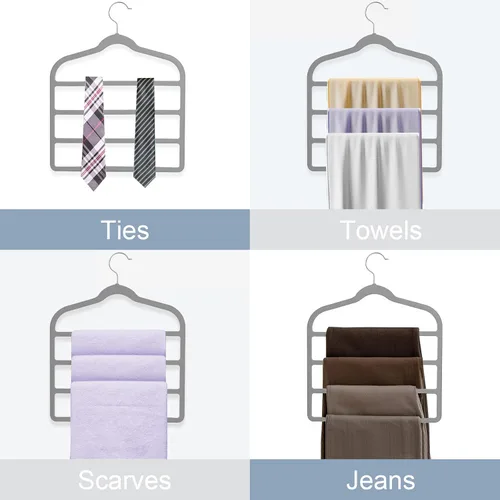 Miniatura 6 de Tinfol Perchas de terciopelo gris para pantalones que ahorran espacio, 4 perchas antideslizantes para pantalones, perchas para pantalones