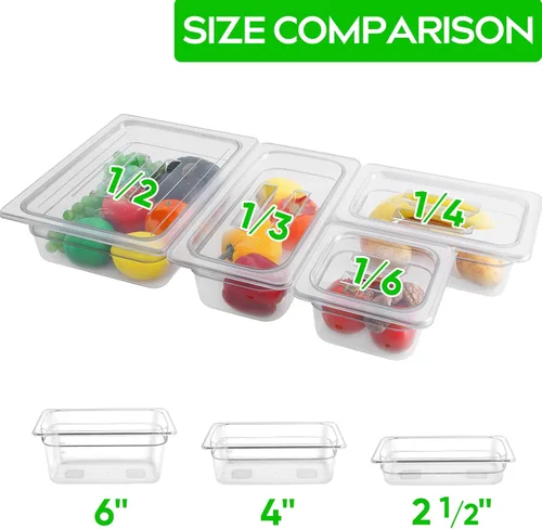 Miniatura 4 de Paquete de 6 sartenes transparentes de 1/3 de 4 pulgadas con tapas, recipientes de almacenamiento de alimentos transparentes de policarbonato 34/36