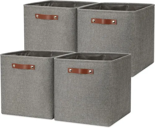 Miniatura 51 de DULLEMELO Juego de 4 cubos de almacenamiento, cesta de almacenamiento de tela para estantes, armario, cuarto del bebé, almacenamiento de juguetes