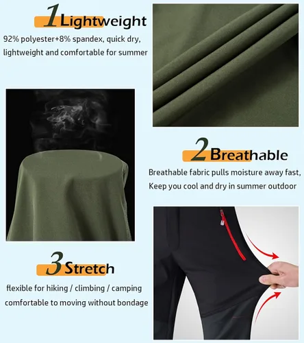 Miniatura 3 de CARWORNIC Pantalones de senderismo ligeros para hombre, de secado rápido, impermeables, para escalar, con bolsillos con cremallera
