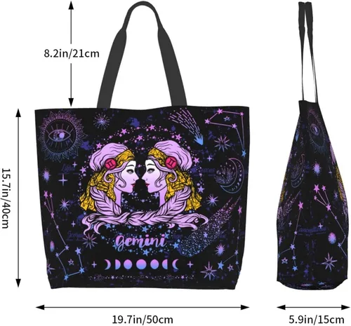 Miniatura 6 de JASUTOT Bolsa de mano de constelación de lona grande con signo del zodiaco, astrología, para gimnasio, playa, fin de semana, viajes, compras