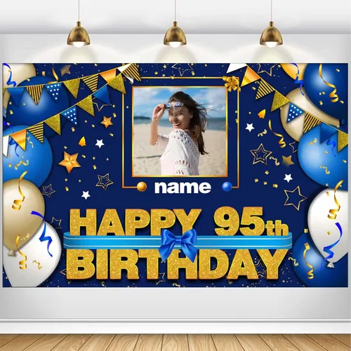 Miniatura 104 de Pancarta Personalizada de Decoraciones de Feliz Cumpleaños 101 - Telón de Fondo de 101 Años para Mujeres Hombres Niños Niñas Suministros de Fiesta