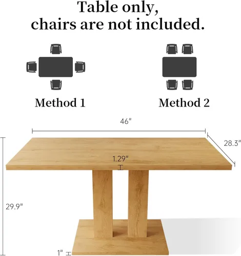 Miniatura 2 de HIPIHOM Mesa de comedor moderna de 46 pulgadas, mesa de cocina rectangular con acabado de roble, mesa de comedor compacta para 4, construcción Mesa