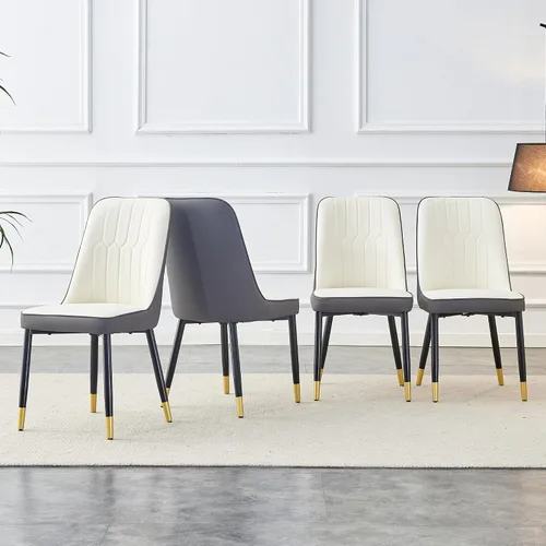 Miniatura 6 de Juego de 4 sillas de comedor, modernas patas de metal negro de cuero sintético para sala de estar, cocina, comedor