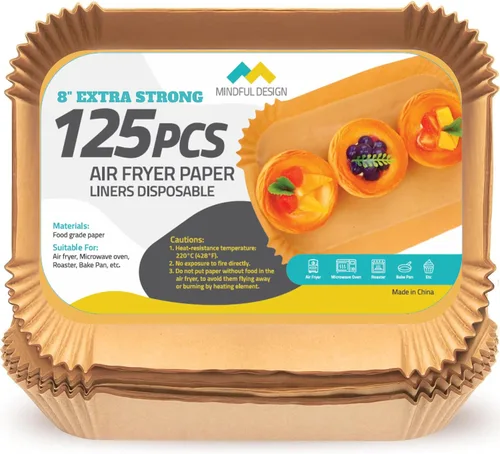 Miniatura 9 de Mindful Design Forros de Papel para Freidora de Aire, 125 Piezas, Papel Pergamino, Forro Desechable para Freidora de Aire para Microondas, Redondo