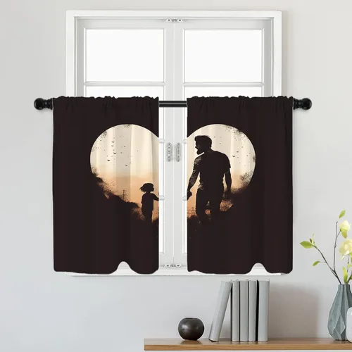 Miniatura 69 de Batmerry Silueta de hombre y niño, marco en forma de corazón con figuras, tratamiento de ventana, cortina corta de cocina multicapa de poliéster