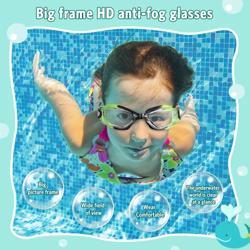 Miniatura 5 de Paquete de 6 gafas de natación antivaho con marco de silicona suave sin fugas, gafas de natación anti UV con 6 clips para la nariz, 6 tapones