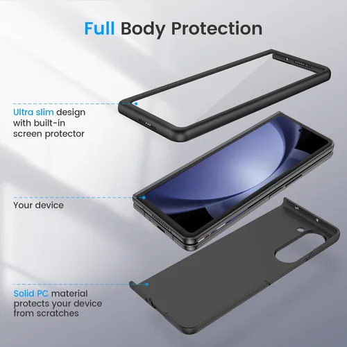 Miniatura 3 de Ruky Funda para Samsung Galaxy Z Fold 5, cubierta de cuerpo completo con protector de pantalla integrado, soporte de carga inalámbrica de PC duro