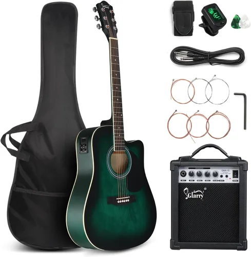 Miniatura 8 de GLARRY Kit de guitarra eléctrica acústica de tamaño completo con 6 cuerdas para principiantes con amplificador de 15W, guitarra eléctrica acústica