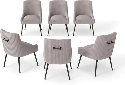 Miniatura 15 de Juego de 2 sillas de comedor de terciopelo, sillas tapizadas beige para sala de estar con patas de metal negro, sillas decorativas modernas