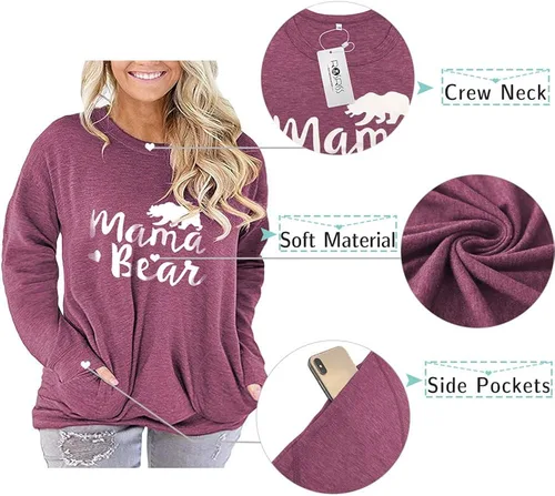Miniatura 4 de ROSRISS Camisetas de manga larga para mujer, talla grande, estilo casual, con bolsillos