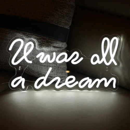 ATOLS Letrero de neón con texto en inglés «It Was All a Dream» para decoración de pared, funciona con pilas o USB, con texto en inglés «It Was All a