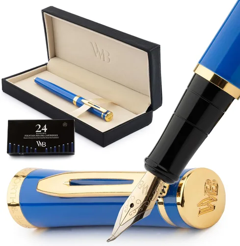 Miniatura 43 de Conjunto de pluma estilográfica Wordsworth & Black, plumín extra fino dorado de 18 quilates, incluye 24 cartuchos de tinta, convertidor de repuesto