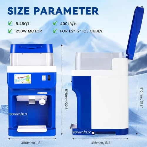 Miniatura 7 de NEWTRY Máquina trituradora de cubitos de hielo comercial de 8.45QT Máquina de afeitar de hielo eléctrica con hoja de aleación de aluminio Máquina