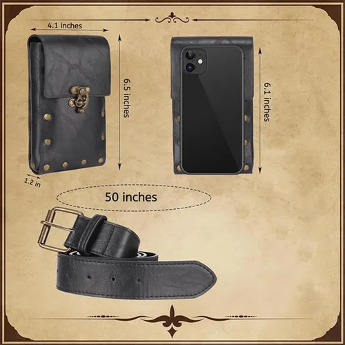 Miniatura 6 de Accesorio de disfraz renacentista, bolsa de cinturón retro, estilo steampunk, medieval, casual, para festivales góticos, cosplay, juegos de Halloween