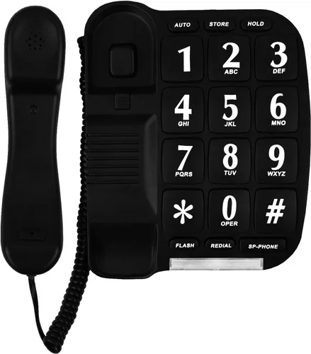 Miniatura 4 de Teléfono de botón grande negro para pared o escritorio con altavoz y memoria