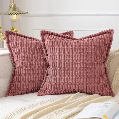 Miniatura 21 de MIULEE - Juego de 2 fundas de almohada decorativas de terciopelo de pana, naranja quemado, para otoño, suaves, a rayas, con borde ancho, decoración
