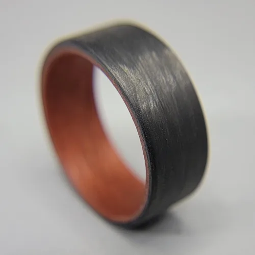 Miniatura 3 de Handmade Ring Band - Men's or Women's Carbon Fiber Ring with Copper Composite Interior, Matte Finish, Flat Black Band, Durable, Waterproof, Sizes