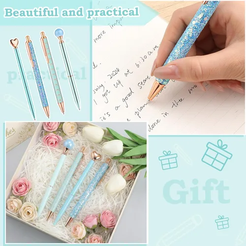 Miniatura 6 de BESARME 4 bolígrafos azules para mujer, bolígrafos de sirena, regalos azules para niñas, bolígrafo de diamantes con purpurina, tinta negra, lindo