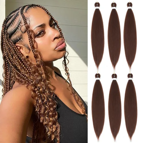 Miniatura 48 de Extensiones de cabello trenzado preestirado colorido, 3 colores, mezcla de cabello trenzado para niñas, 26 pulgadas, 3 paquetes