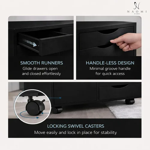 Miniatura 3 de Naomi Home Archivador de oficina con ruedas para debajo del escritorio, con 5 cajones y gabinete de almacenamiento lateral, organizador móvil