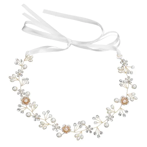 Novia Hair Vines Crystal Pearls Flower Wedding Hair Accessories - Tiara para dama de honor y flores