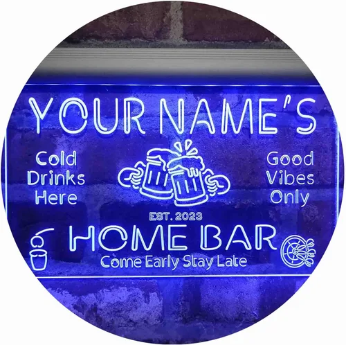 ADVPRO Letrero de neón LED de un solo color personalizado con tu nombre para bar casero de cerveza con año de establecimiento 16 x 12 pulgadas Azul