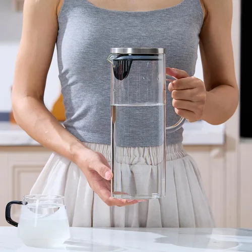 Miniatura 7 de Karafu Jarra de vidrio con asa y tapa, jarra de agua hecha a mano de 50 onzas para agua fría/caliente, té de limón helado y bebidas de jugo