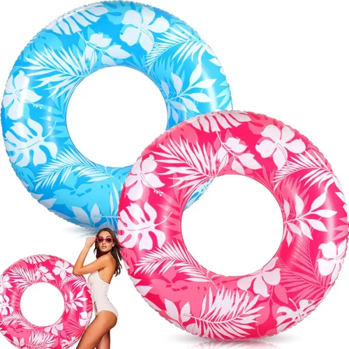 Miniatura 13 de 2 tubos de piscina para adultos de 42 pulgadas, flotadores inflables grandes de 42 pulgadas, hojas tropicales, flotadores inflables para piscina