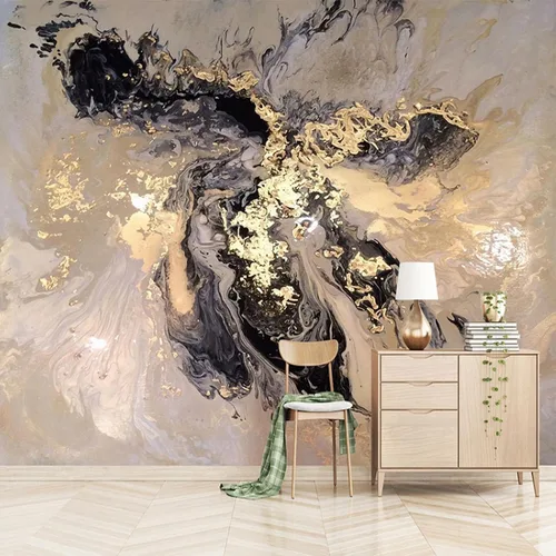 Calcomanías de pared geométricas doradas, color negro y dorado salpicado con tinta, murales de pared extraíbles, decoración de pared para despegar y