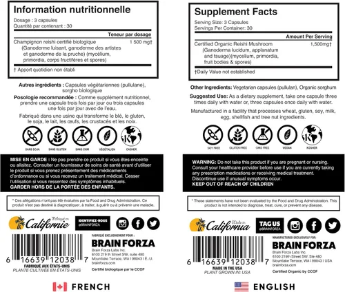 Miniatura 5 de Brain Forza Cápsulas orgánicas de hongos reishi rojos, apoyo inmunológico alimentado por hongos adaptogénicos, salud cardíaca y cardiovascular