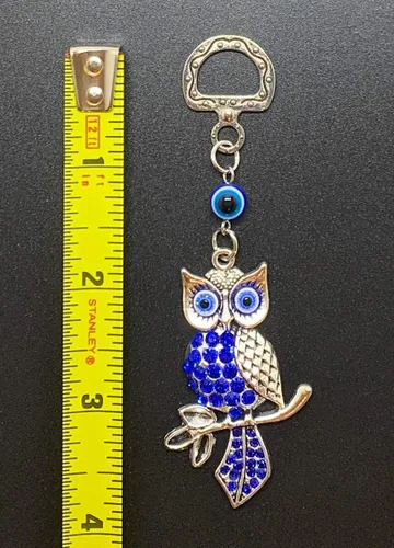 Miniatura 2 de LUCKBOOSTIUM Colgante colgante de búho plateado de la suerte y mal de ojo