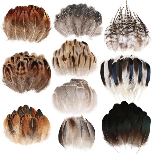 FeelfunFeather 300 unidades de plumas pequeñas - 10 estilos mezclados, manchadas, decorativas, naturales, de faisán, para manualidades, ropa, Mezcla