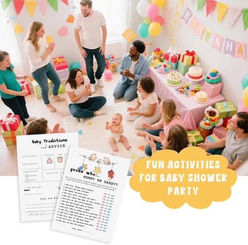 Miniatura 5 de Juegos de baby shower, 40 piezas de juegos de revelación de género, tarjetas de doble cara, 2 juegos – Predicciones y tarjetas de consejos