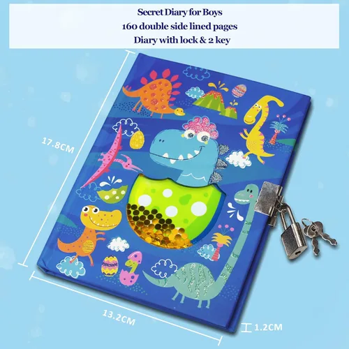 Miniatura 2 de GINMLYDA Diario para niños con candado, diarios de dinosaurios 7.1x5.3 160 páginas, diario secreto para niños, lindo cuaderno con cerradura y llave
