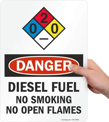 Miniatura 10 de SmartSign -S-9401-AL Letrero NFPA "Danger - Combustible Diesel, No Smoking No Open Flames" Aluminio de 10" x 14" - Negro/Rojo sobre Blanco