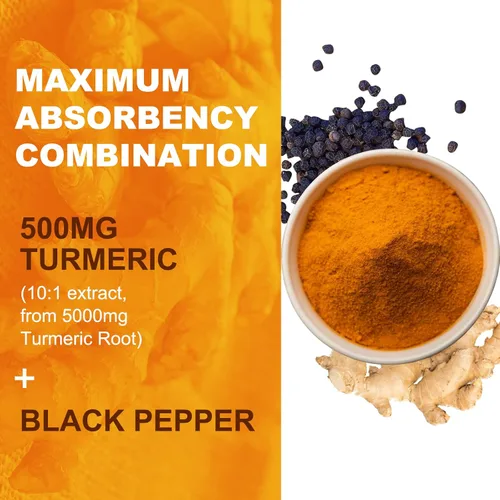 Miniatura 4 de Gomitas de curcumina de cúrcuma de 500 mg para adultos, con pimienta negra, raíz de jengibre, vitamina C, gomitas de frutas bajas en azúcar, sabor a