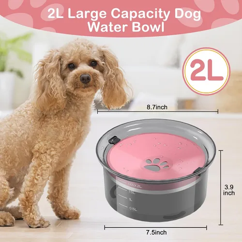 Miniatura 2 de Cuenco de agua para perros de 2 litros, alimentador lento de agua de gran capacidad, sin derrames, dispensador de agua para mascotas, dispensador