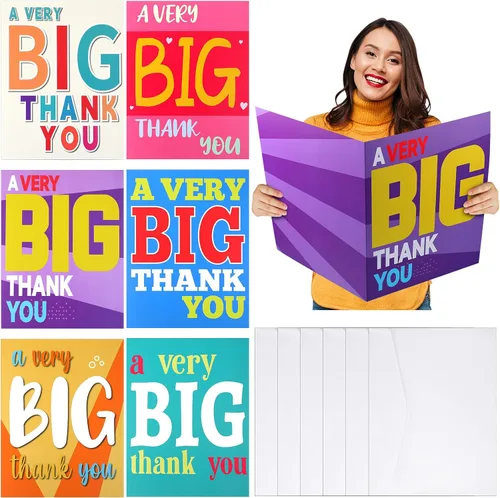 Miniatura 8 de Teling Paquete de 6 Tarjetas de Agradecimiento Muy Grandes con Sobre Tarjetas de Felicitación Jumbo de Apreciación Tarjetas de Agradecimiento