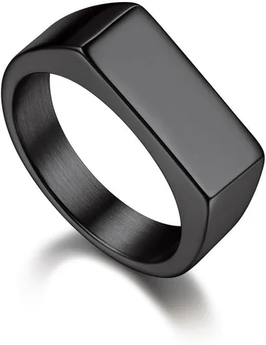 Miniatura 10 de Bandmax Anillos de sello para hombre, acero inoxidable, chapado en oro de 14 quilates, negro, minimalista, simple, anillo para hombres y mujeres