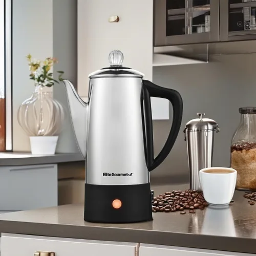 Miniatura 5 de Elite Gourmet EC140 Cafetera eléctrica de 6 tazas con función de mantener caliente, perilla de progreso de preparación transparente, mango de tacto