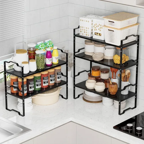 Miniatura 4 de Jojocross Estante expandible para organizador de gabinete, estante de especias apilable ajustable en la cocina y el baño más, encimera de encimera