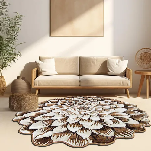 Miniatura 12 de Alfombra redonda de 2 pies con forma de flor, bonita alfombra de felpa con forma de flor, para dormitorio, suelo, sala de estar, alfombra 303 beige