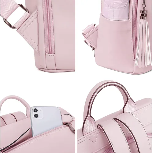 Miniatura 24 de Bromen - Mochila tipo bolso de mano de piel antirrobo para mujer a la moda, Beige floral, L