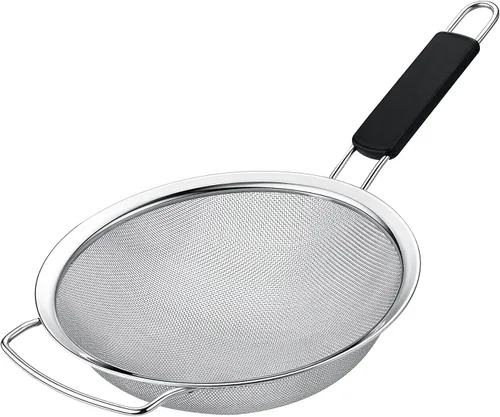 Colador de malla fina de 7 pulgadas con mango de goma termoplástica - Tamiz de malla fina de acero inoxidable - Ideal para colar pasta, quinua y